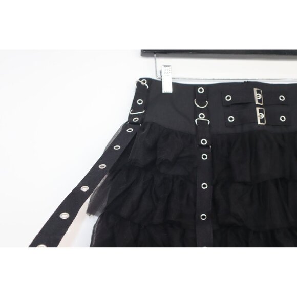 Black Gothic Punk Ruffled Mini Skirt With Straps & Buckle Accents Dark Academia - Picture 7 of 10